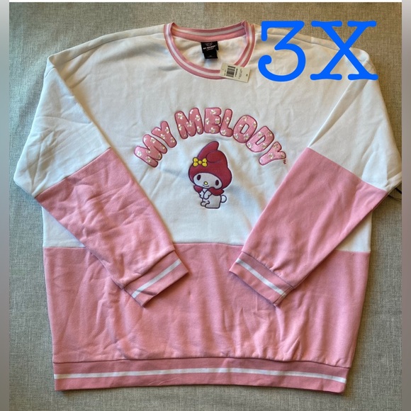 3X Sanrio My Melody Embroidered Panel Crewneck